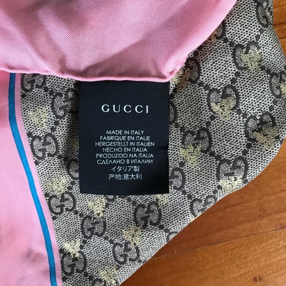 Gucci Scarf Bee GG Twill Silk Roseare/Sky Blue - Picture 3 of 5